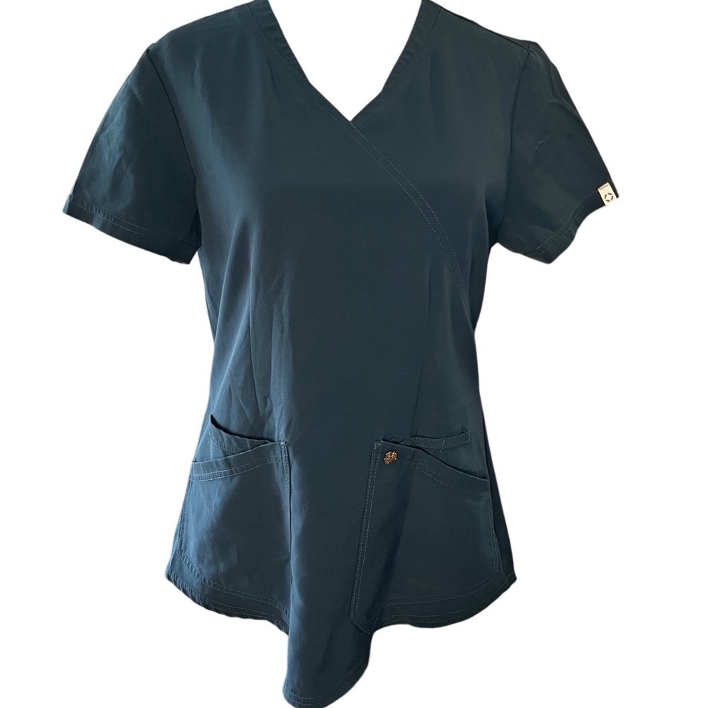 Careisma by Sofia Vergara Womens Mock Wrap Scrub Top Teal Green Medium